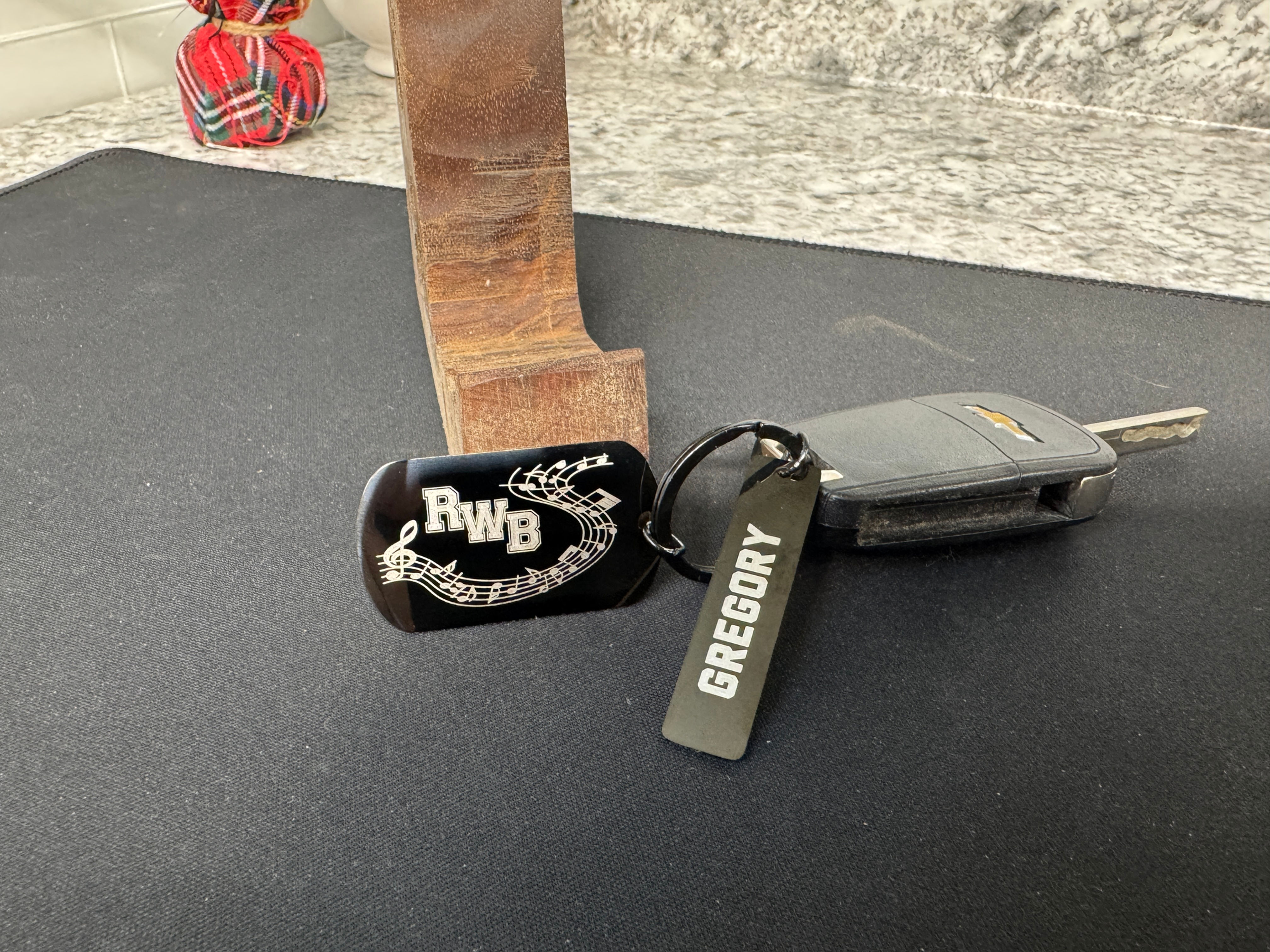 Red and White Brigade metal keychain