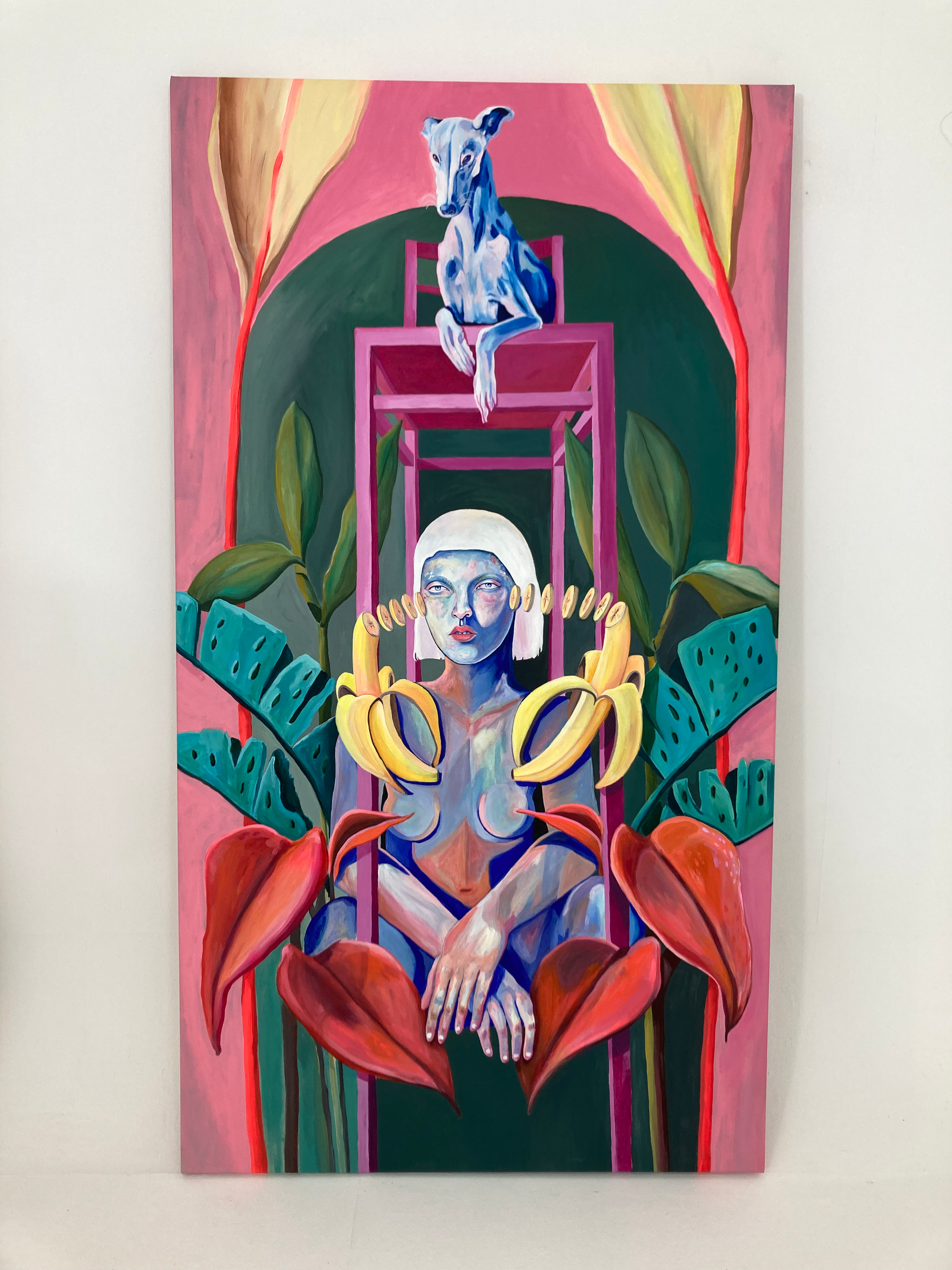 Banana Women, Mixed Media auf Leinwand, 2024