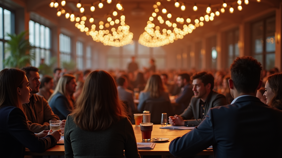 Eye-level view of a community gathering focused on sharing ideas