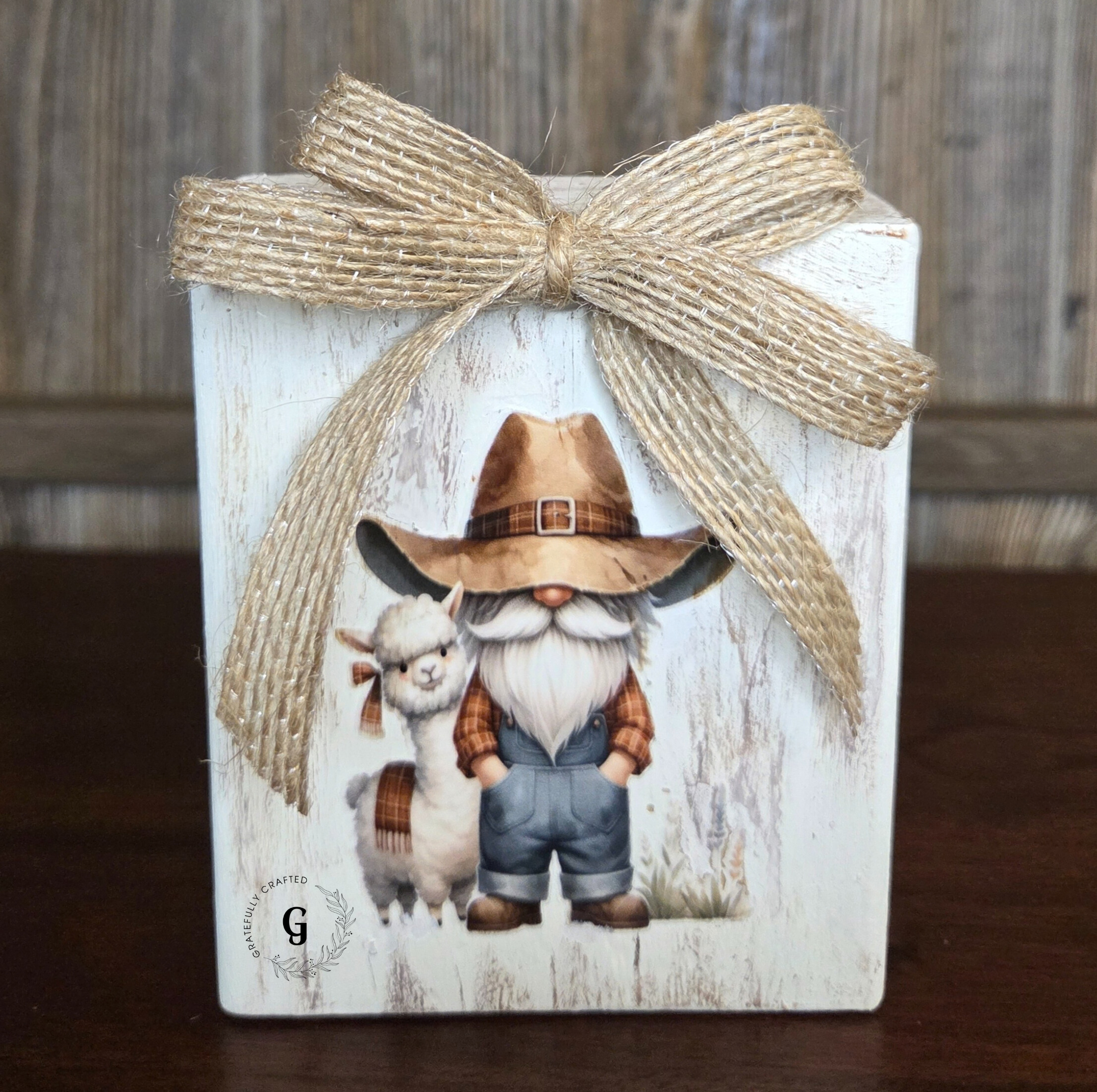 Sweet Farmhouse Gnome with Alpaca Friend