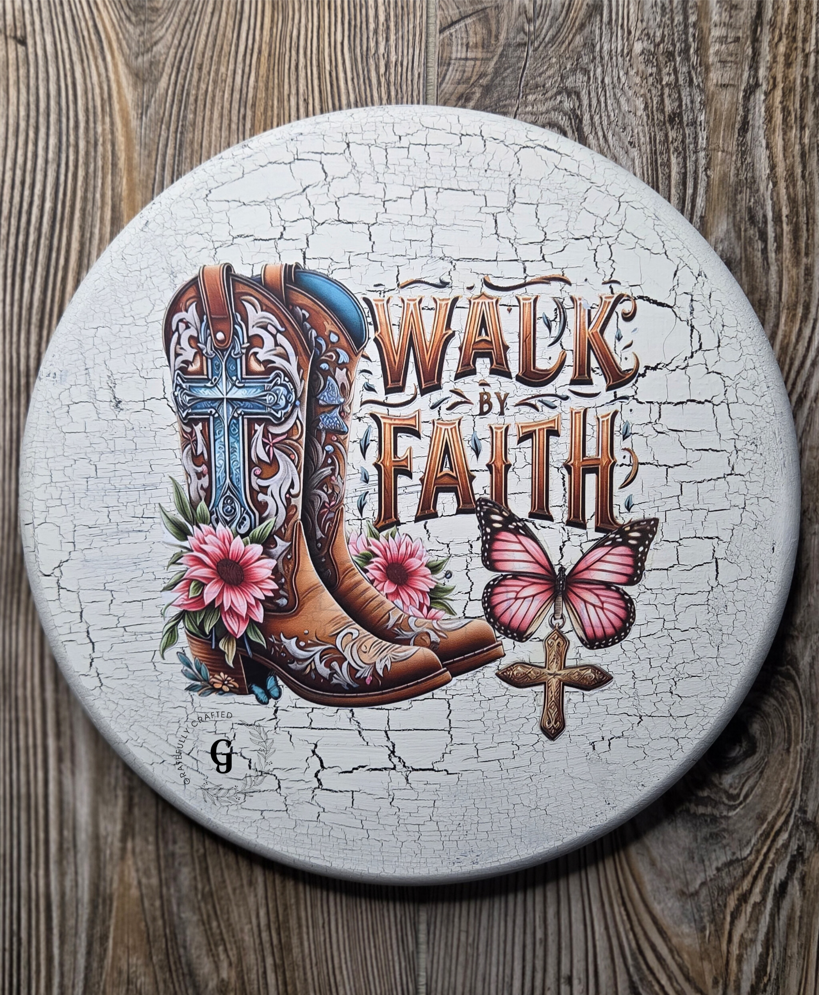 Walk by Faith Western Cross Decorative Sign