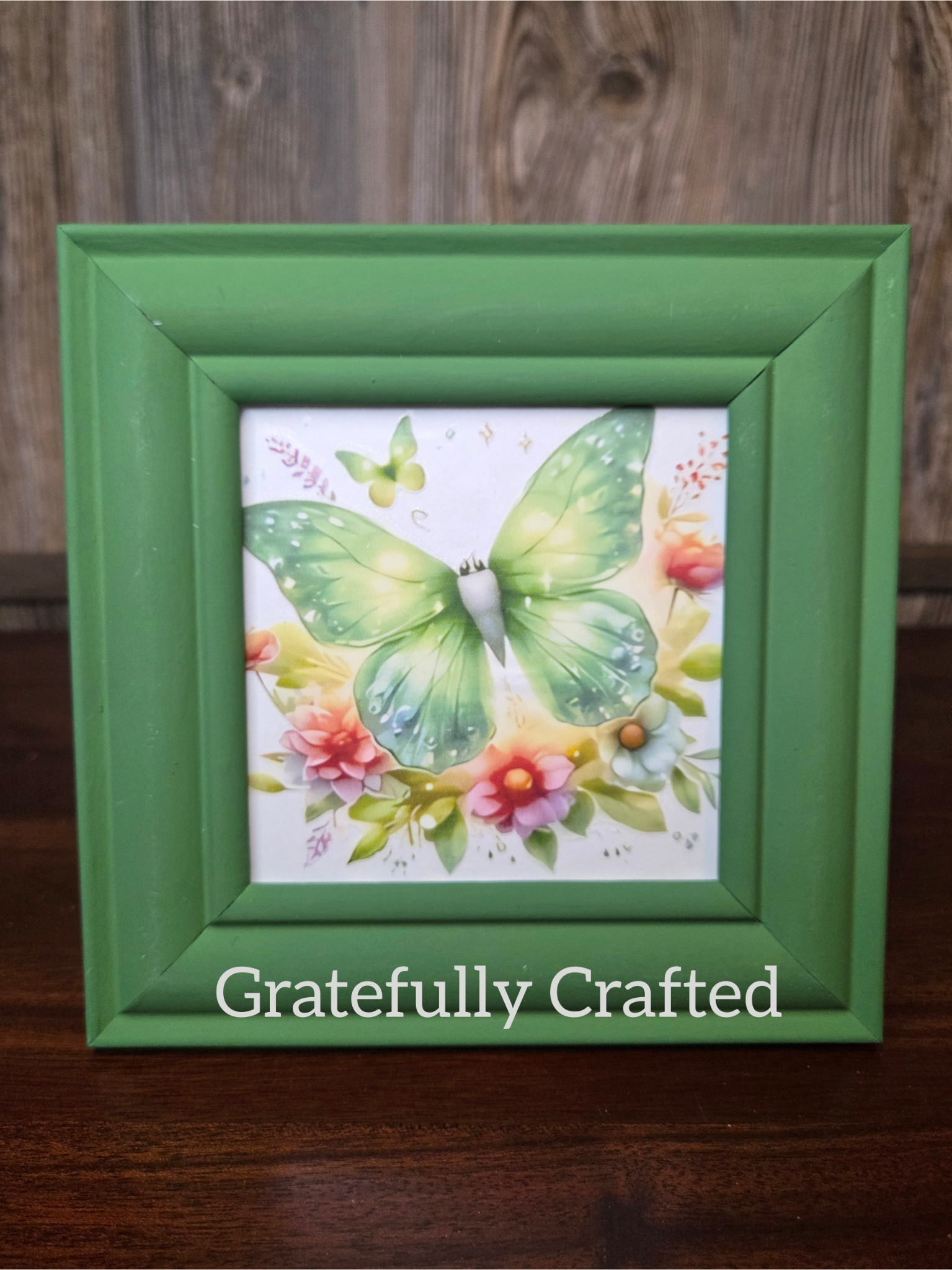 Green Butterfly Wall Decor with Floral Design | Handmade Nature-Inspired Art