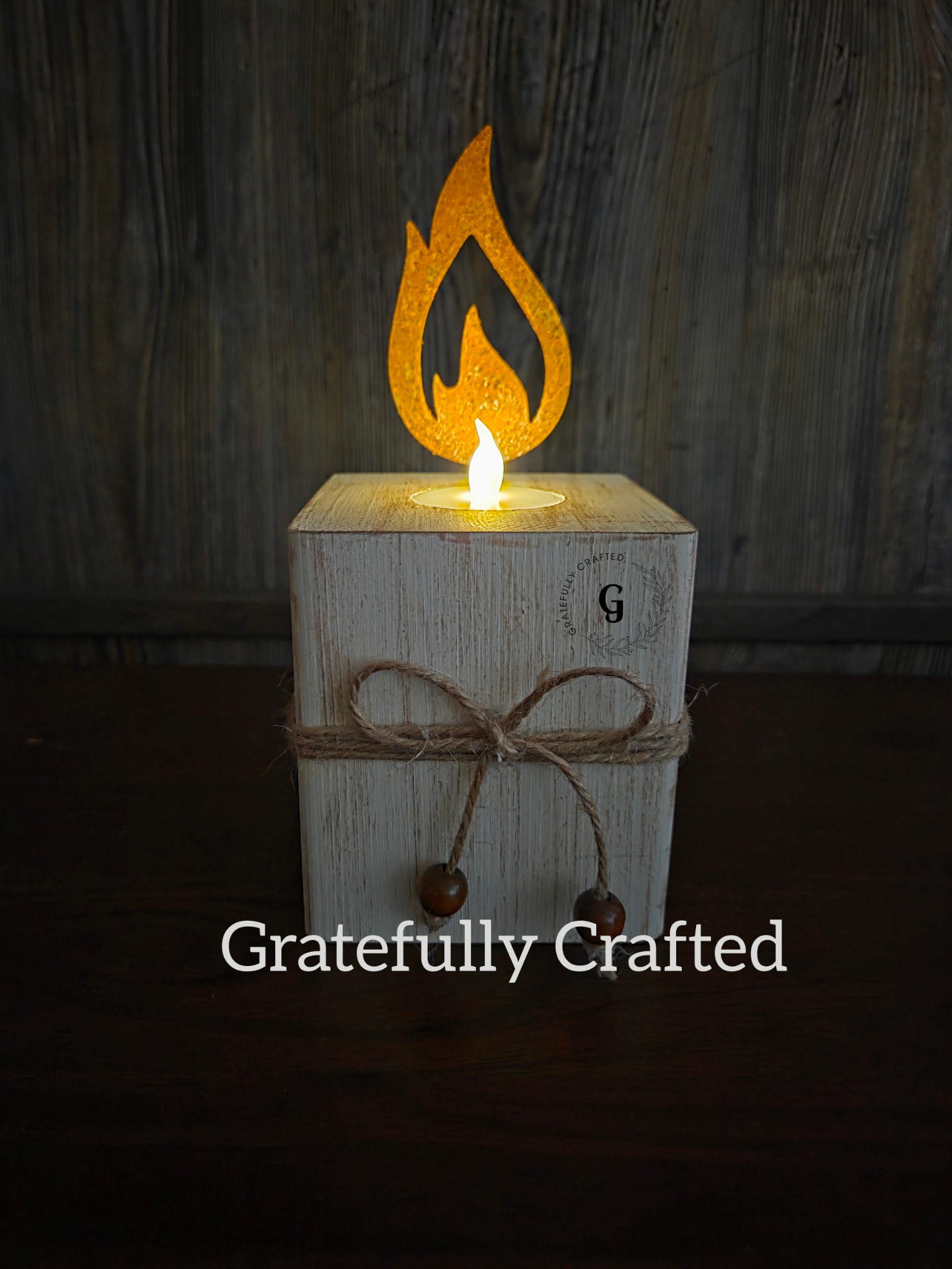Rustic Wooden LED Flame Candle – Handmade Cozy Home Decor