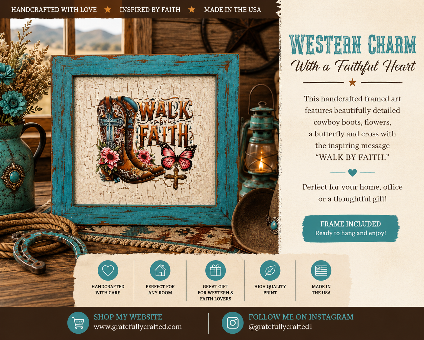 Walk by Faith Western Framed Wall Art