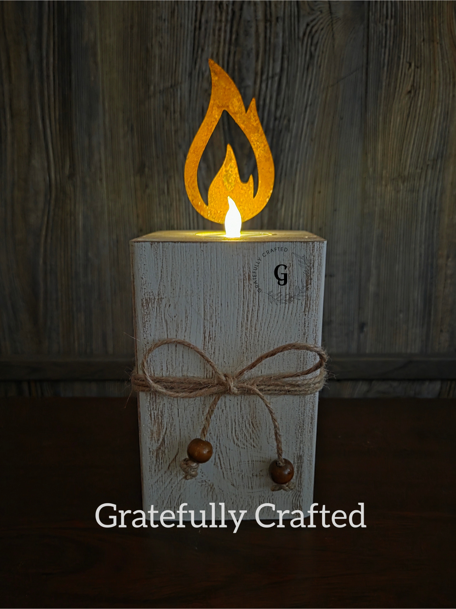 Rustic Wooden LED Flame Candle – 5.5” Handmade Cozy Decor