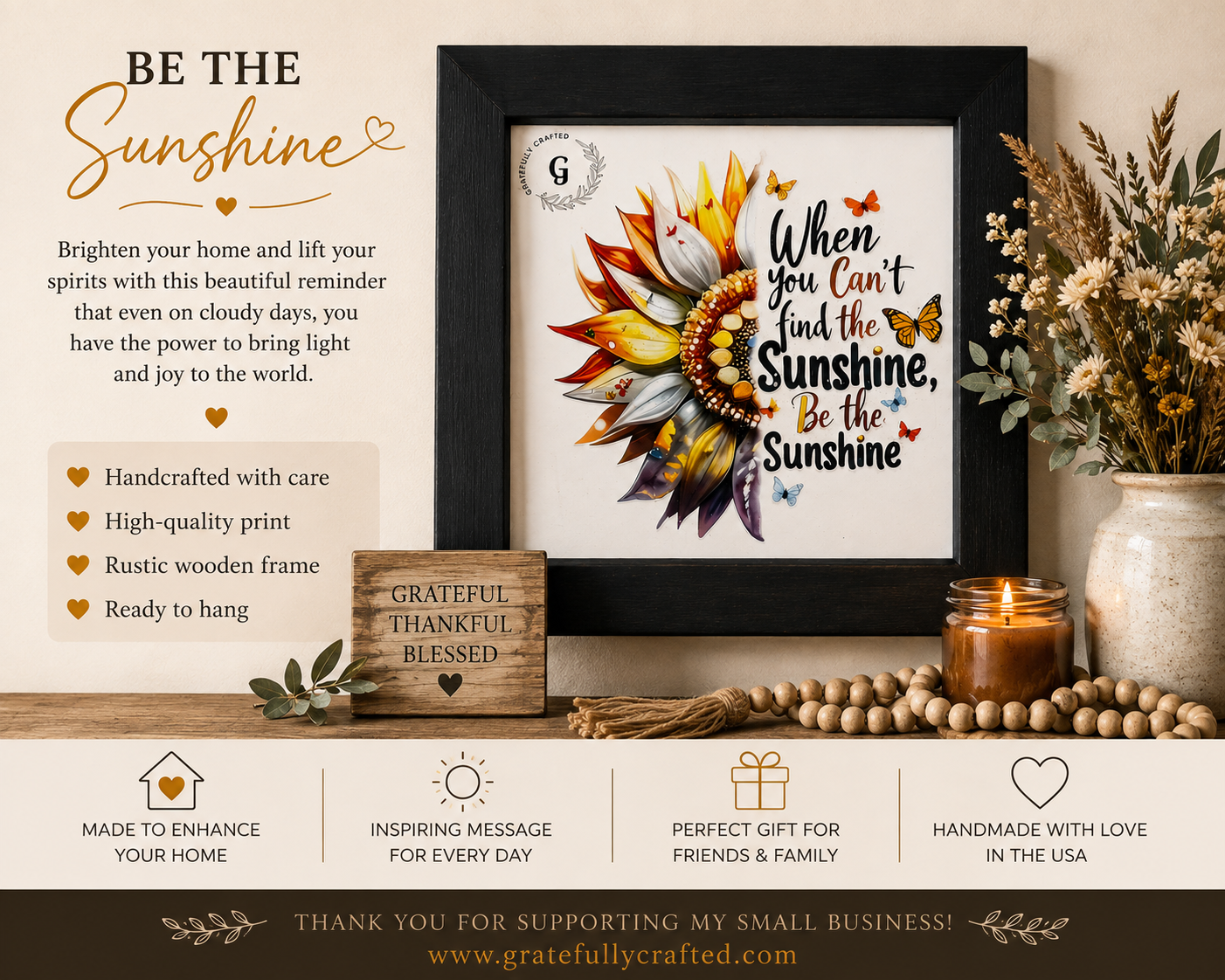 When You Can't Find the Sunshine Be the Sunshine Framed Wall Art | Inspirational