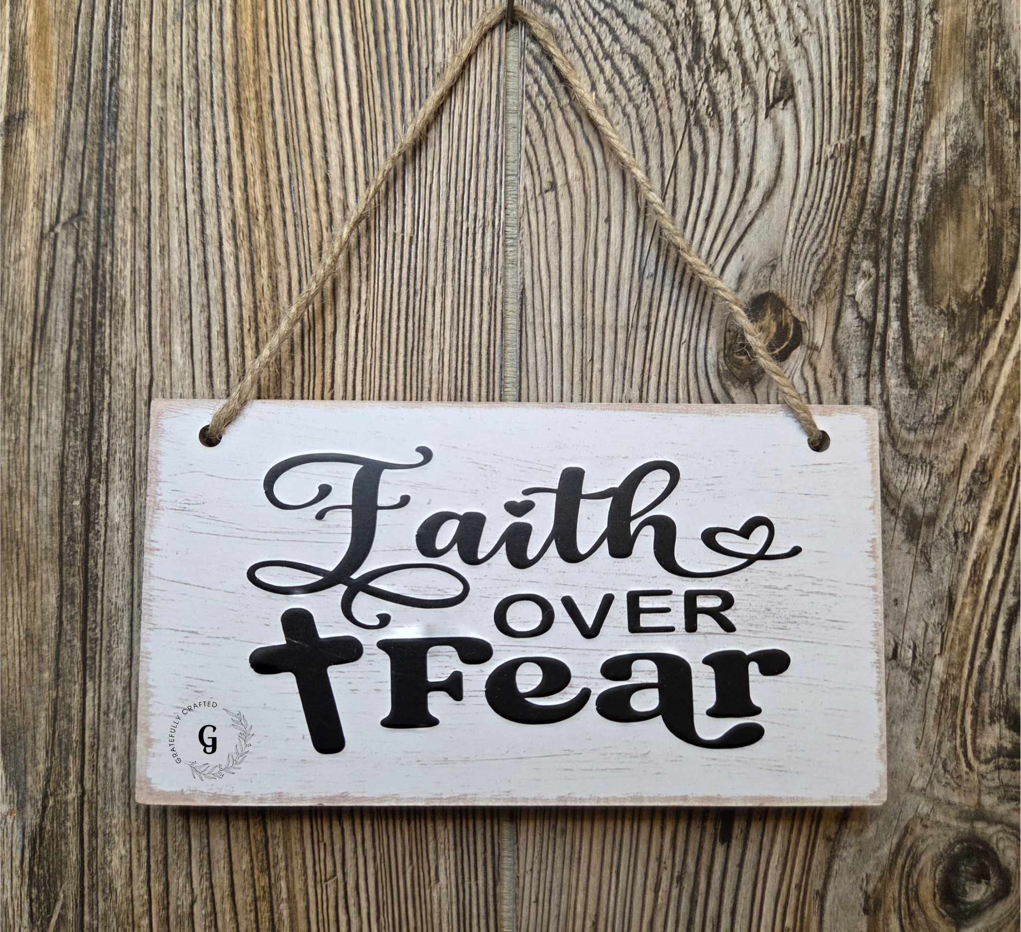 Faith Over Fear Wood Sign | Inspirational Rustic Hanging Decor