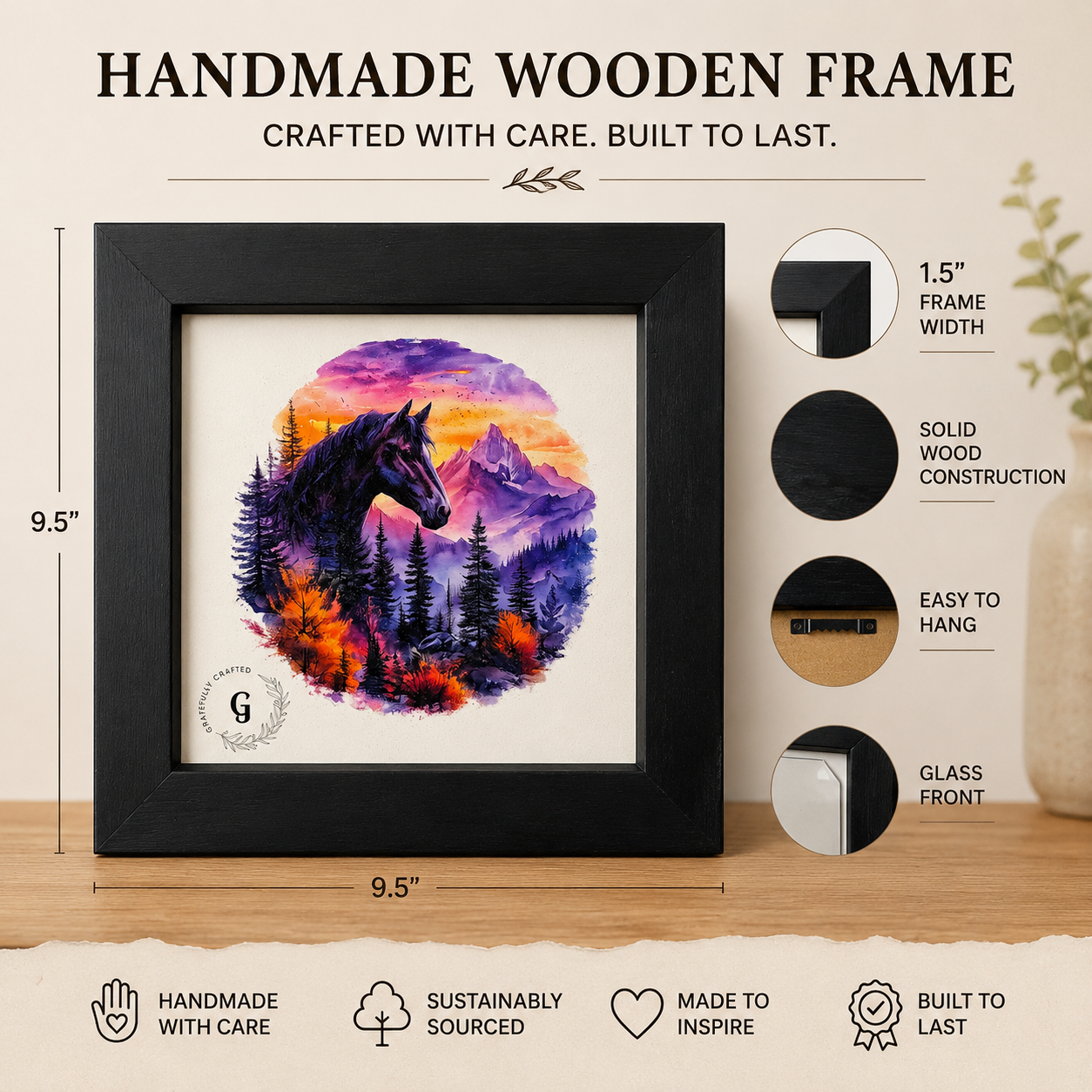 Handcrafted Horse Mountain Wooden Framed Wall Art