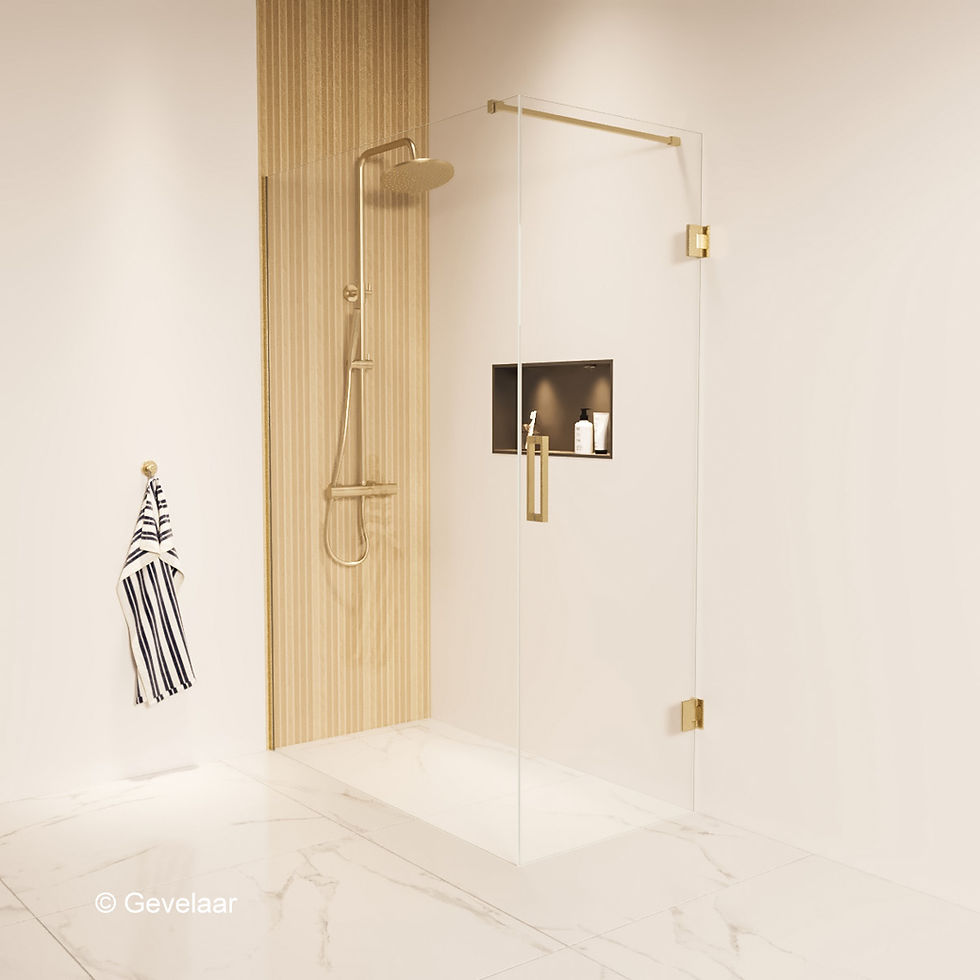 Thundra douchecabine helder incl. glasbehandeling 140 X 70 cm. Geborsteld goud