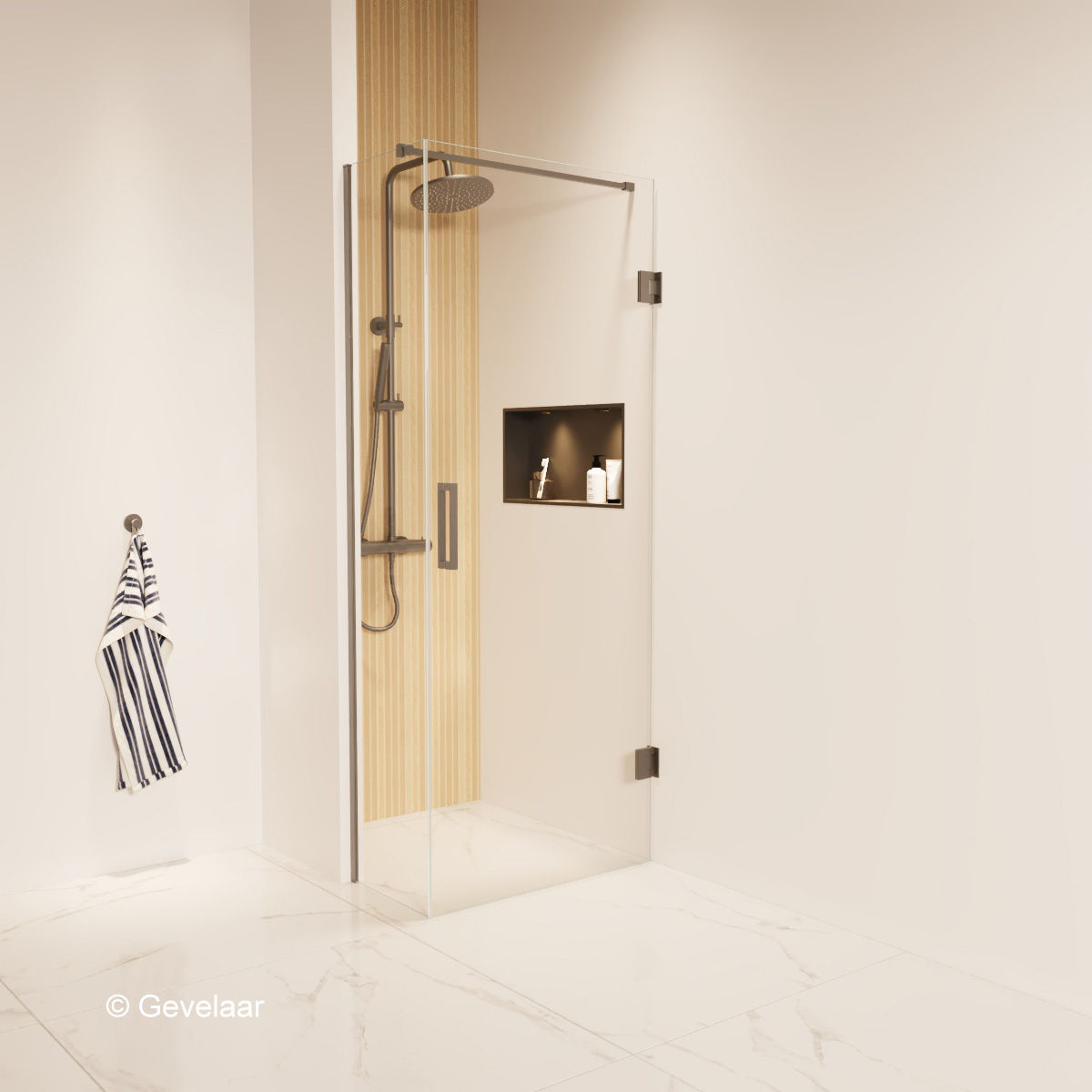 Thundra douchecabine helder incl. glasbehandeling 40 X 80 cm. Gunmetal