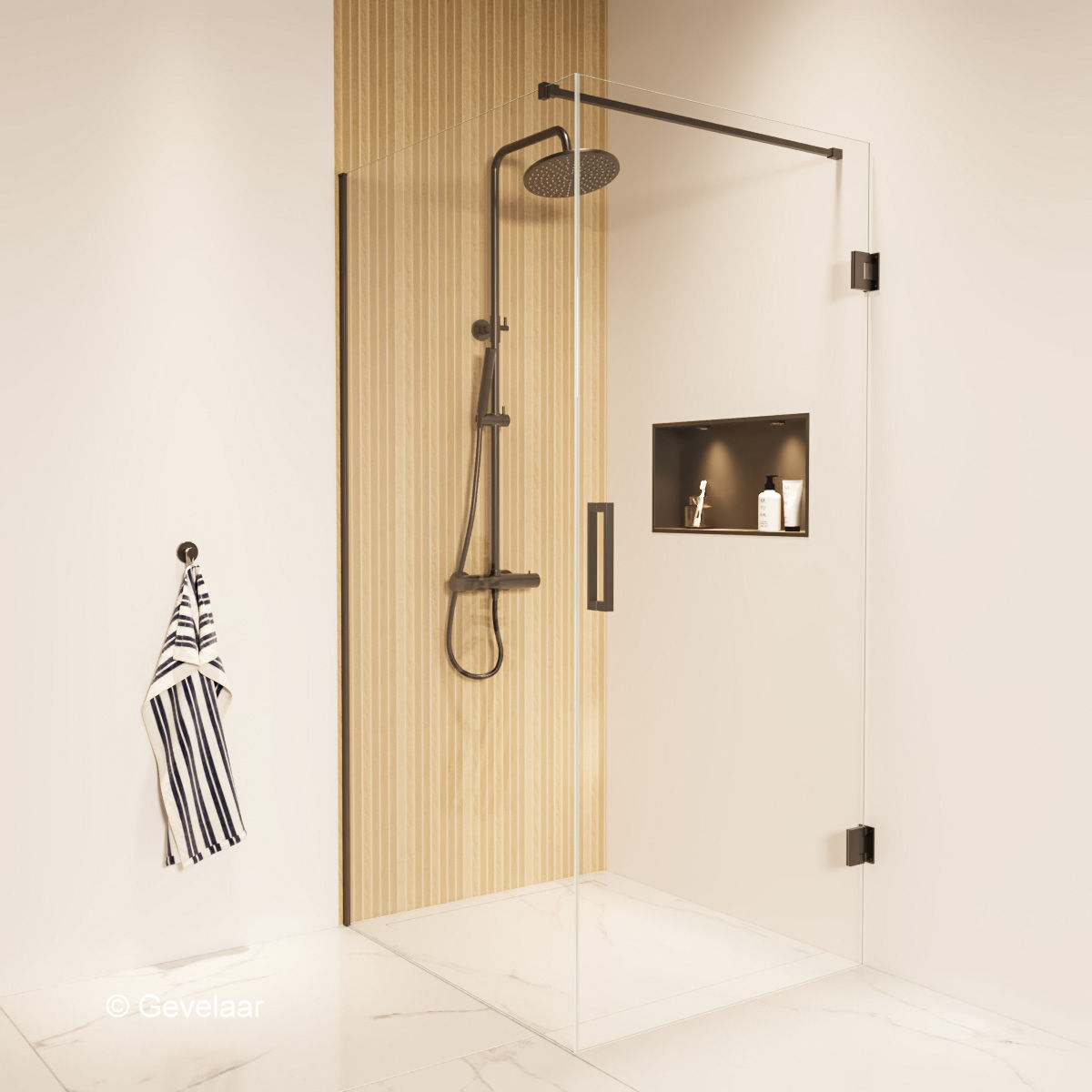 Thundra douchecabine helder incl. glasbehandeling 105 X 90 cm. Mat zwart