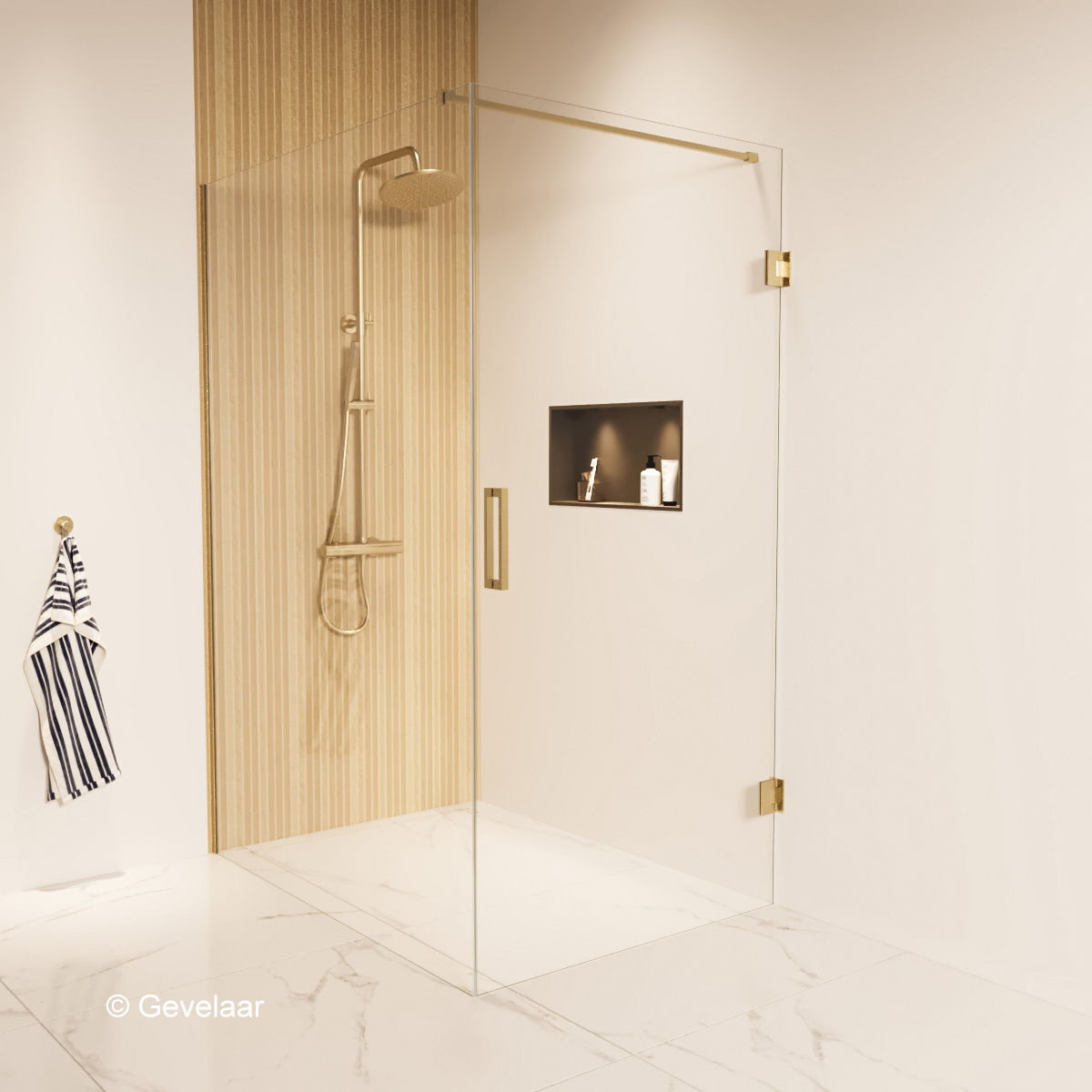 Thundra douchecabine helder incl. glasbehandeling 140 X 100 cm. Geborsteld goud