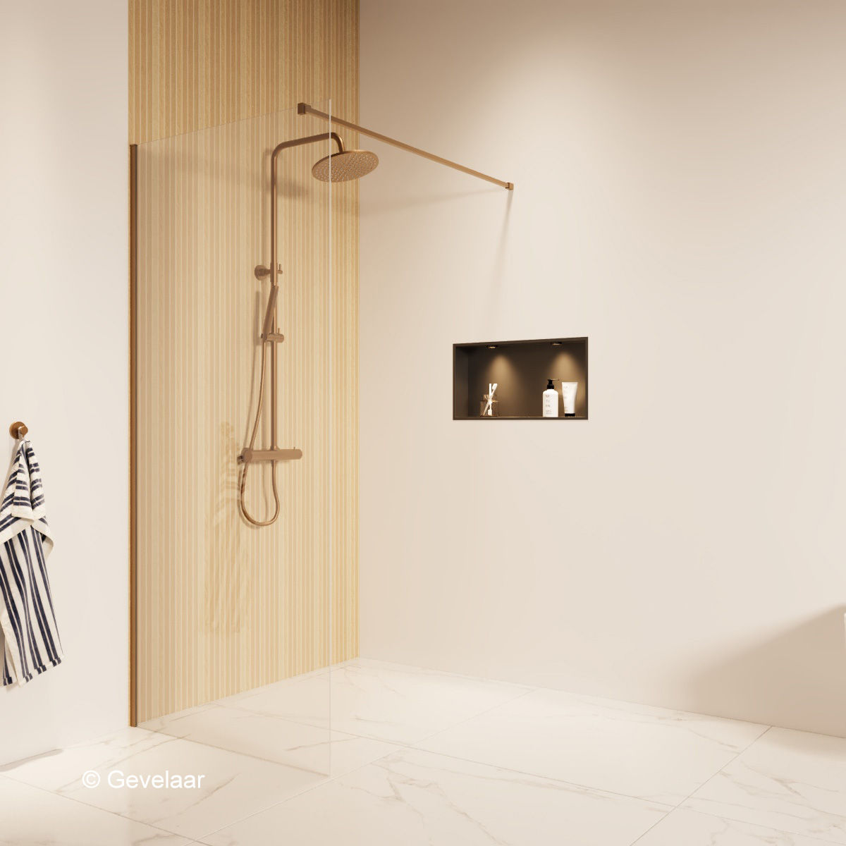 Thundra inloopdouche helder incl. glasbehandeling 90x200 cm. Brons koper