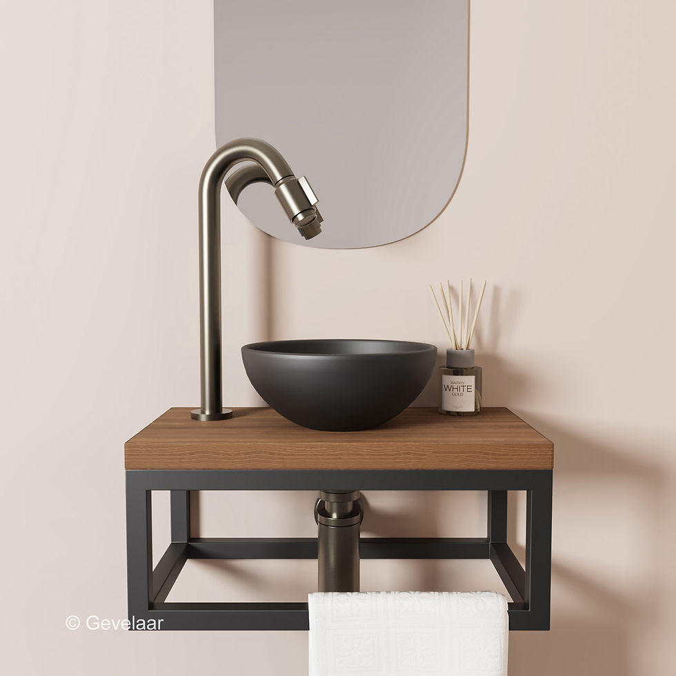 Tanaro Esbow fonteinset waskom mat zwart - plank noten - kraanset gunmetal