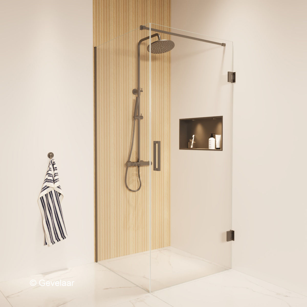 Thundra douchecabine helder incl. glasbehandeling 90 X 90 cm. Gunmetal