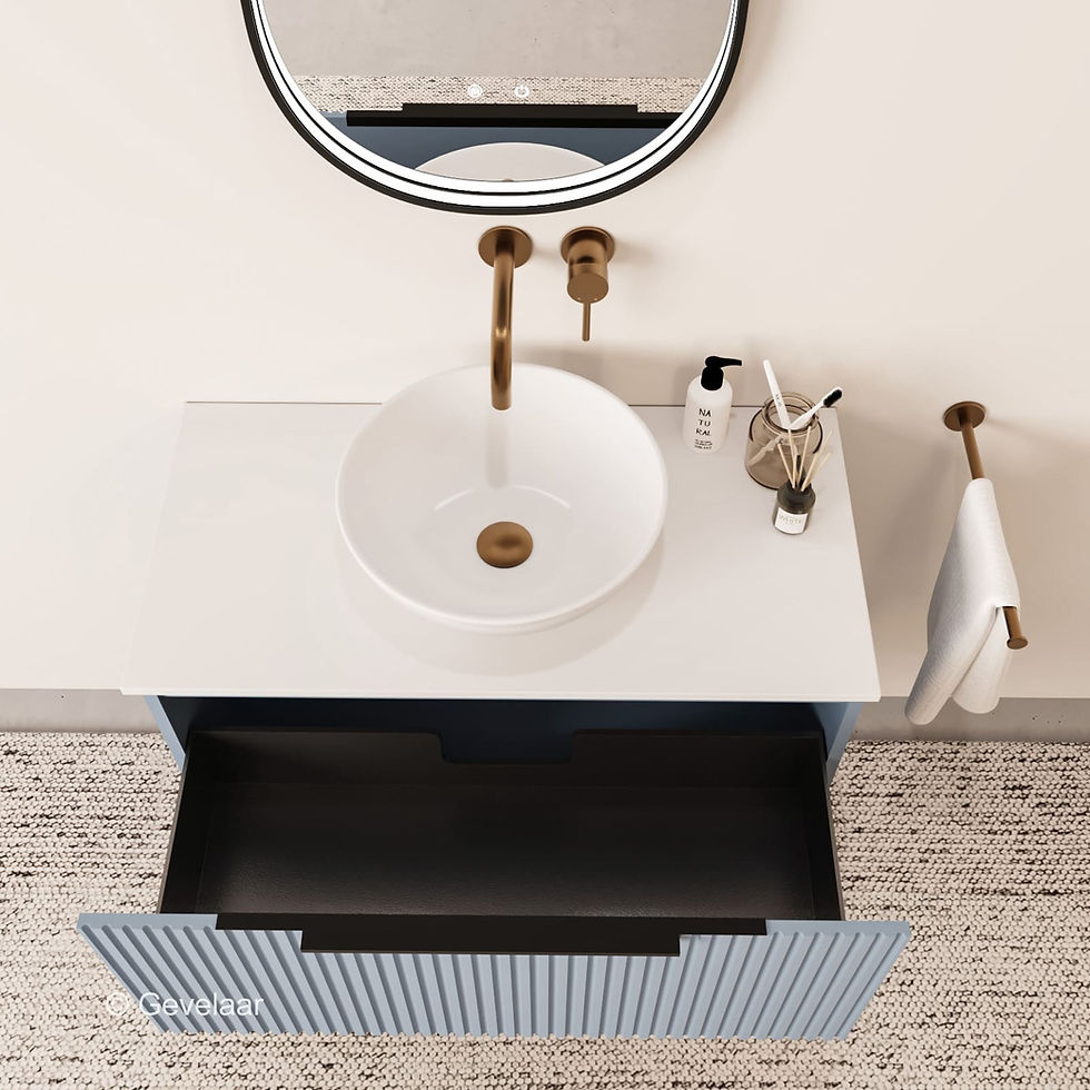 Thumbnail: Tanaro Sobia Rib badmeubel mist blauw afdekblad mat wit 90cm 1 lade