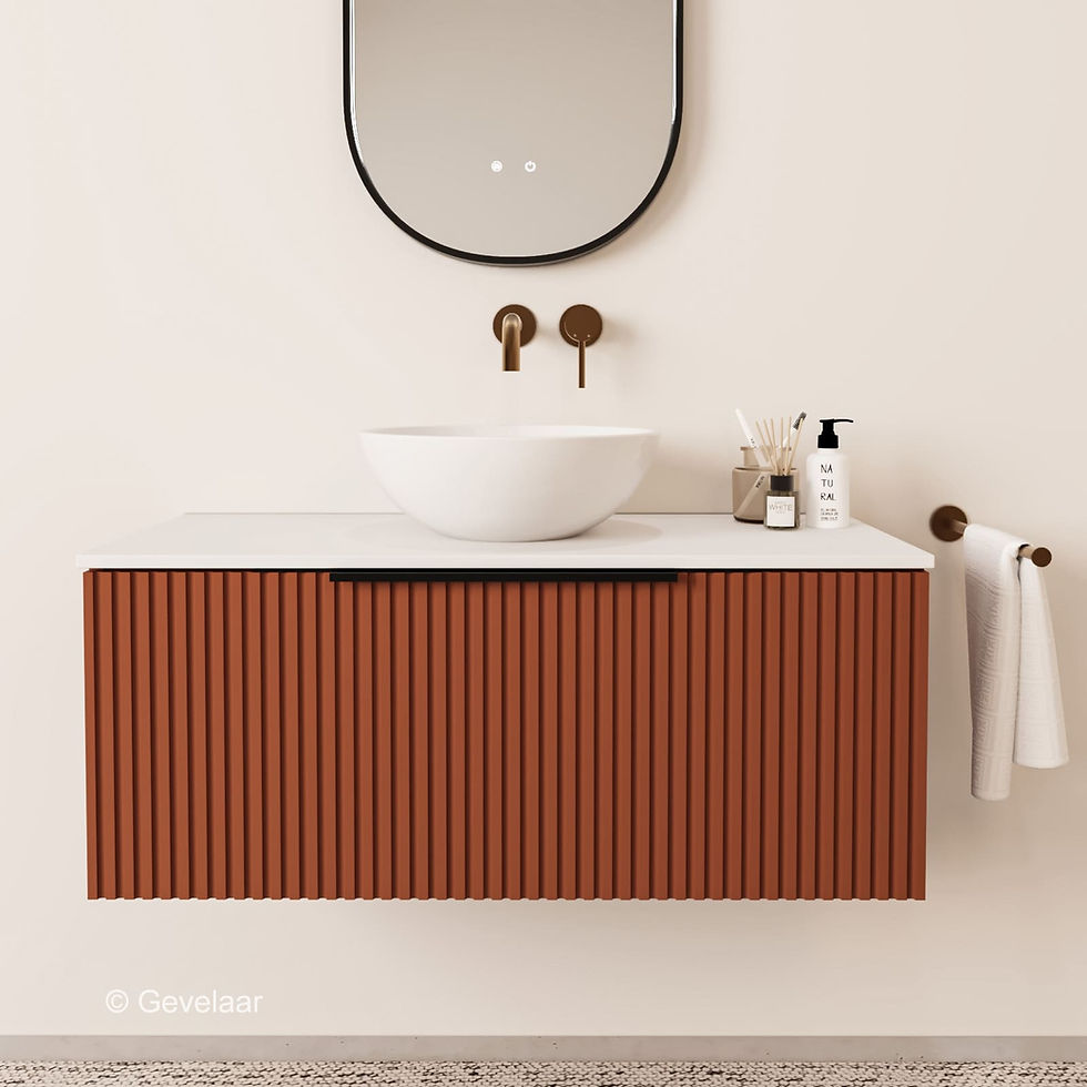 Tanaro Sobia Rib badmeubel terracotta afdekblad mat wit 100cm 1 lade