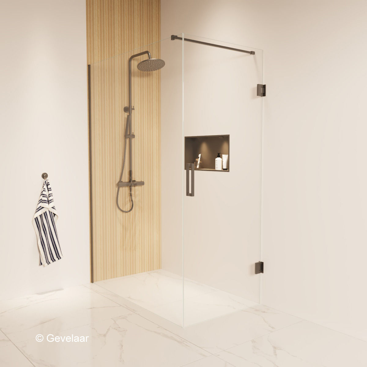 Thundra douchecabine helder incl. glasbehandeling 140 X 80 cm. Gunmetal