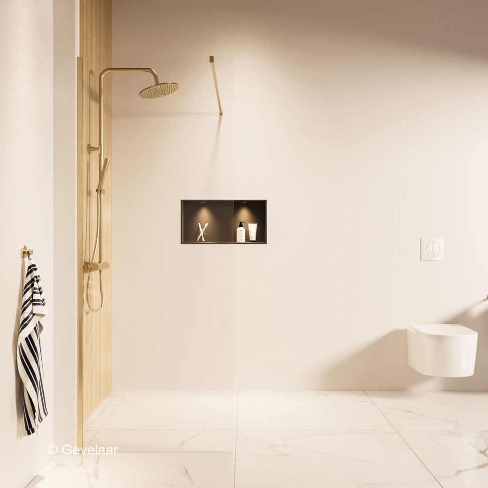 Thundra inloopdouche helder incl. glasbehandeling 80x200 cm. Geborsteld goud