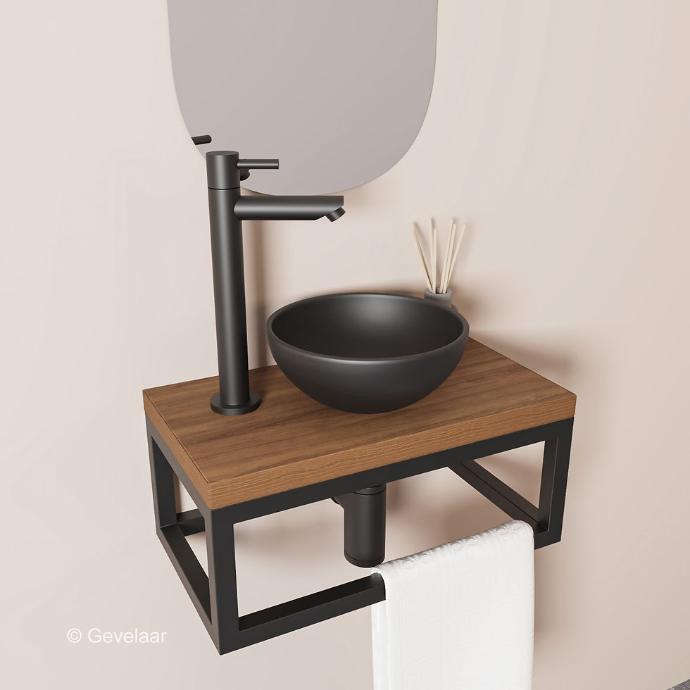 Thumbnail: Tanaro Esmay fonteinset waskom mat zwart - plank noten - kraanset mat zwart