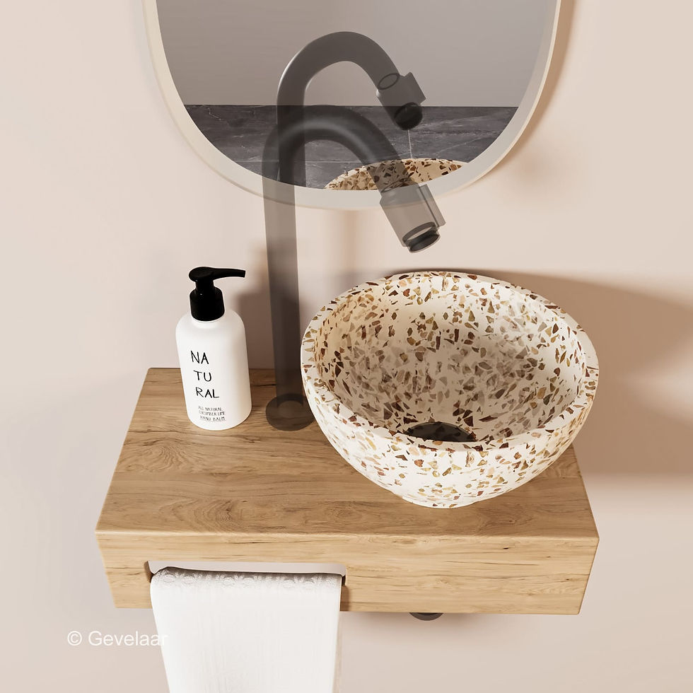 Thumbnail: Tanaro Oasis fontein eikenhout incl. waskom terrazzo beige rechts