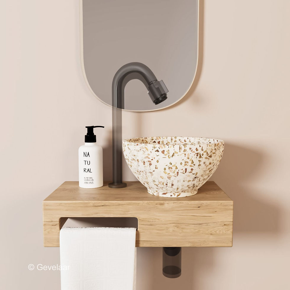 Tanaro Oasis fontein eikenhout incl. waskom terrazzo beige rechts