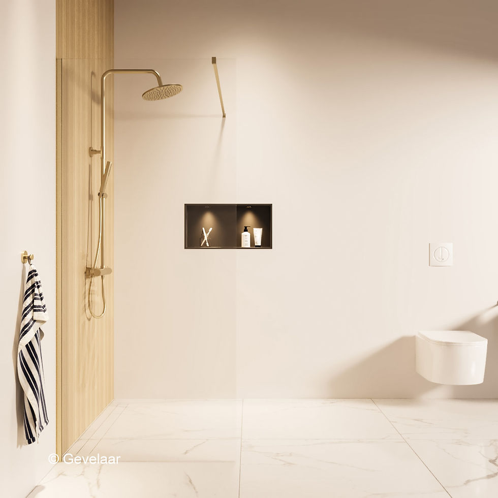 Thundra inloopdouche helder incl. glasbehandeling 90x200 cm. Geborsteld goud