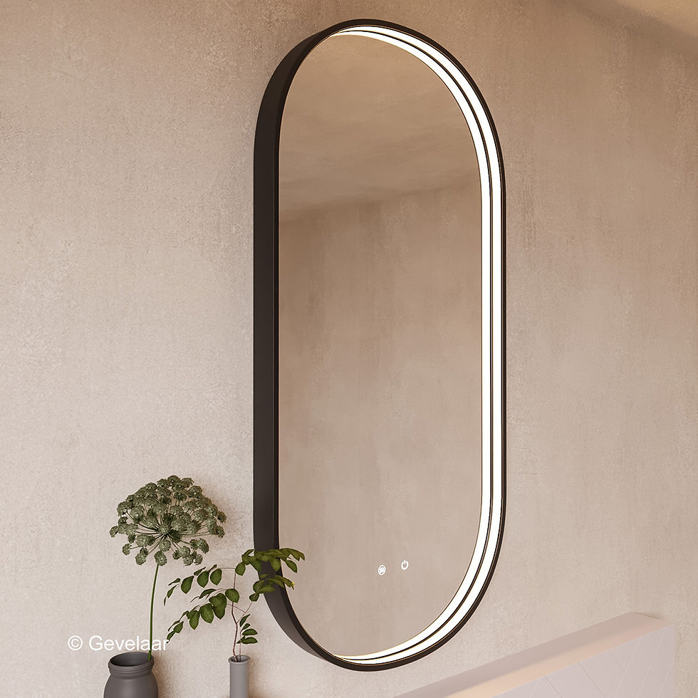 Thumbnail: Tanaro Convex ovale spiegel 50x100 cm - directe dimbare verlichting - mat zwart