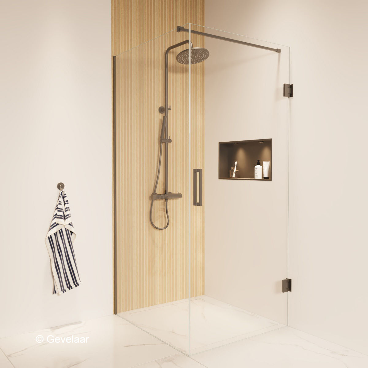 Thundra douchecabine helder incl. glasbehandeling 100 X 90 cm. Gunmetal