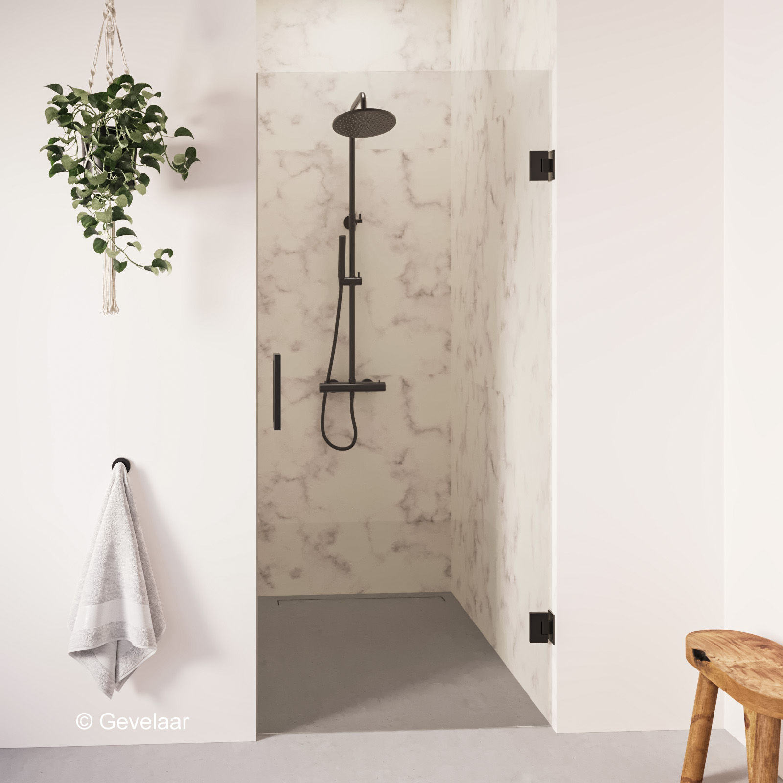 Thundra profielloze nisdeur helder incl. glasbehandeling 90 cm. Mat zwart