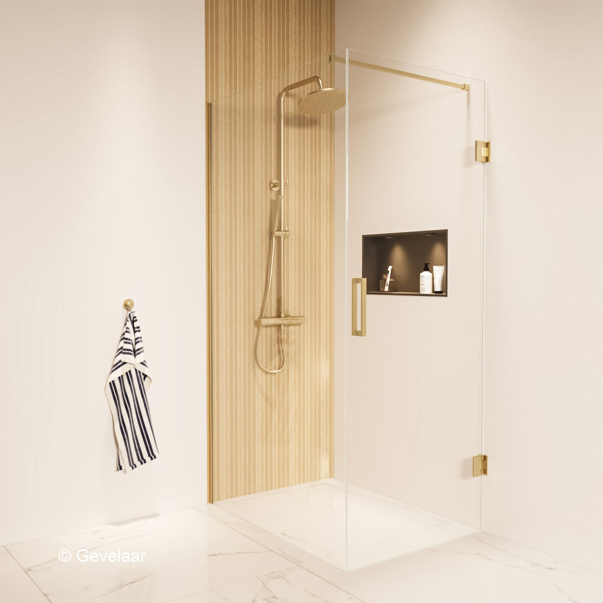 Thundra douchecabine helder incl. glasbehandeling 110 X 80 cm. Geborsteld goud