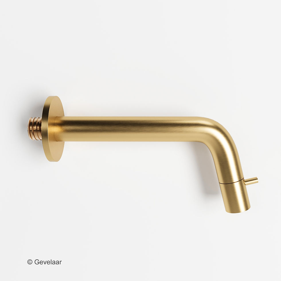 Thumbnail: Tanaro Oasis fonteinset eiken inbouwkraan geb. goud waskom terrazzo beige links