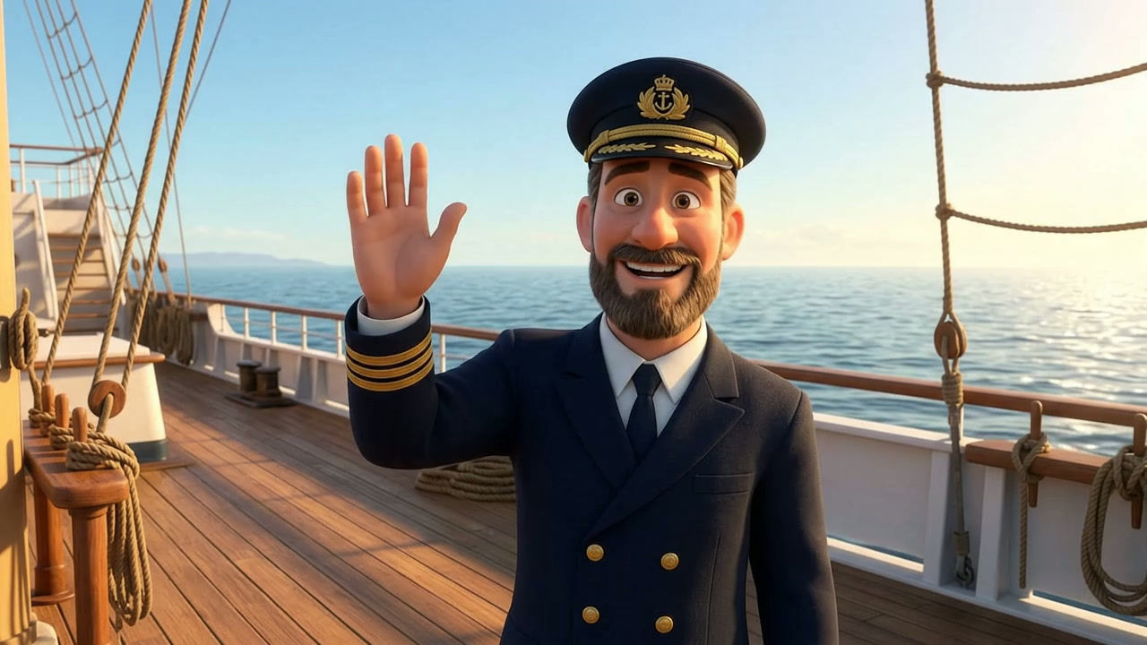 Friendly Ship Captain Waving at Camera