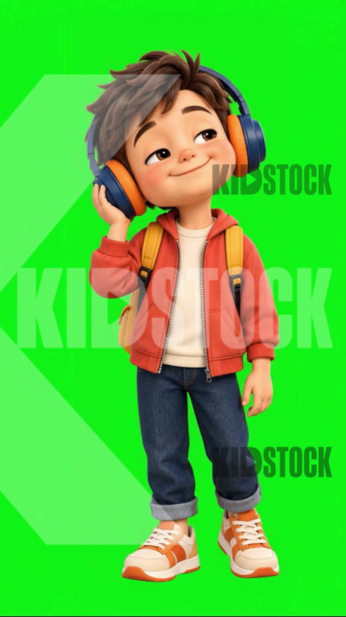 Boy Listening to Music on Green Screen