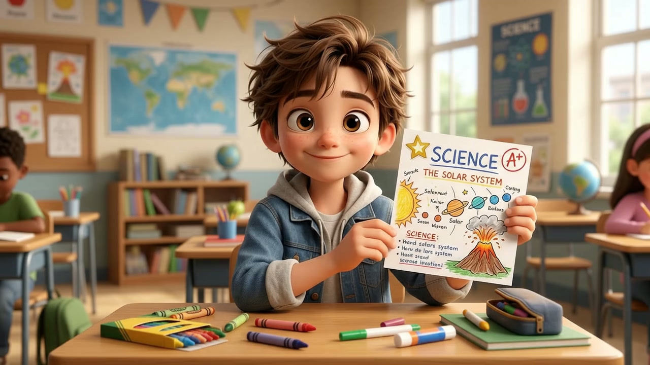 Boy Presenting a Science Project – School Achievement