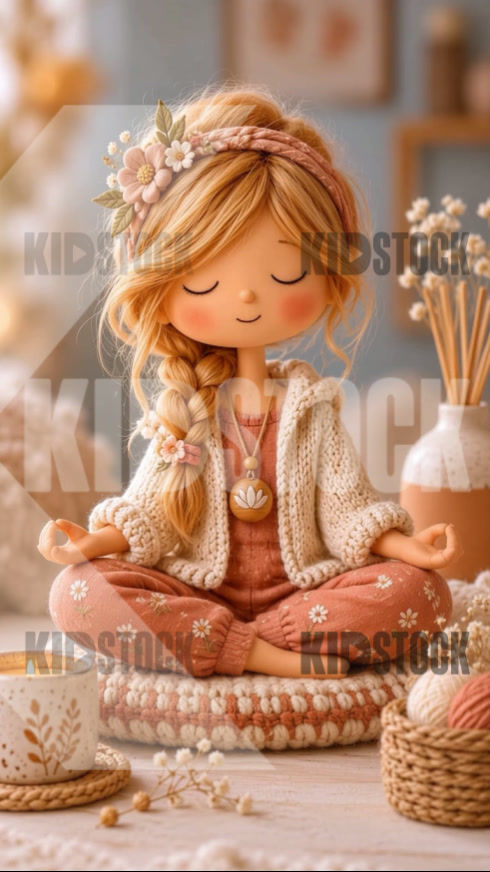 Doll Girl Meditating in Lotus Position