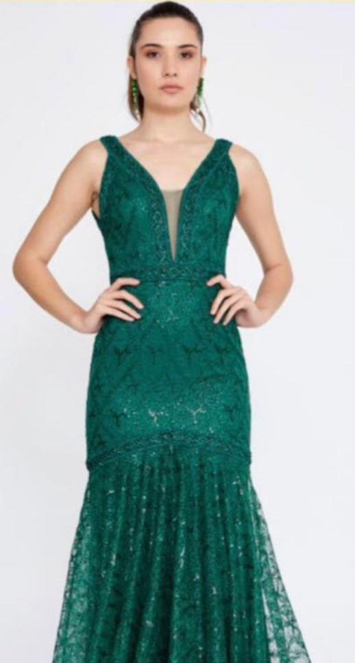 Thumbnail: Lace mermaid half open back elegant fishtail dress