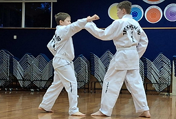 White belts performing 3 step sparring