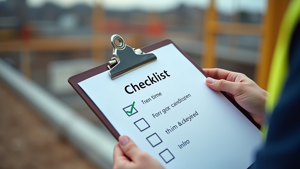Close-up view of safety checklist on clipboard at construction site