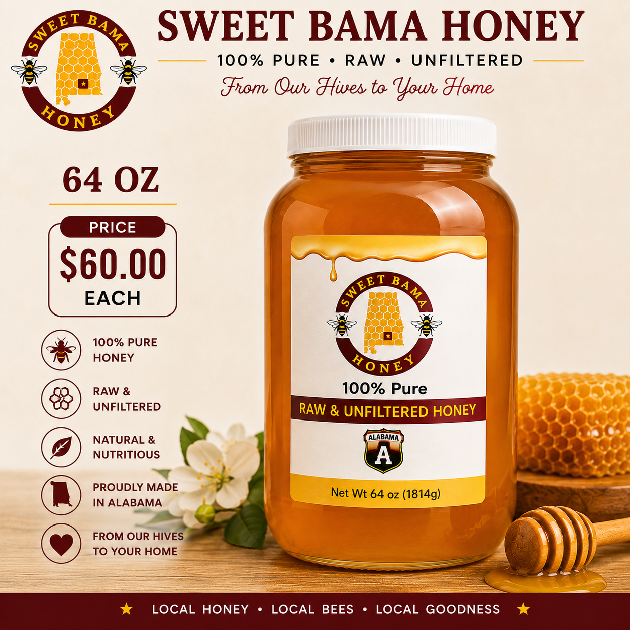 64oz Raw & Unfiltered Honey