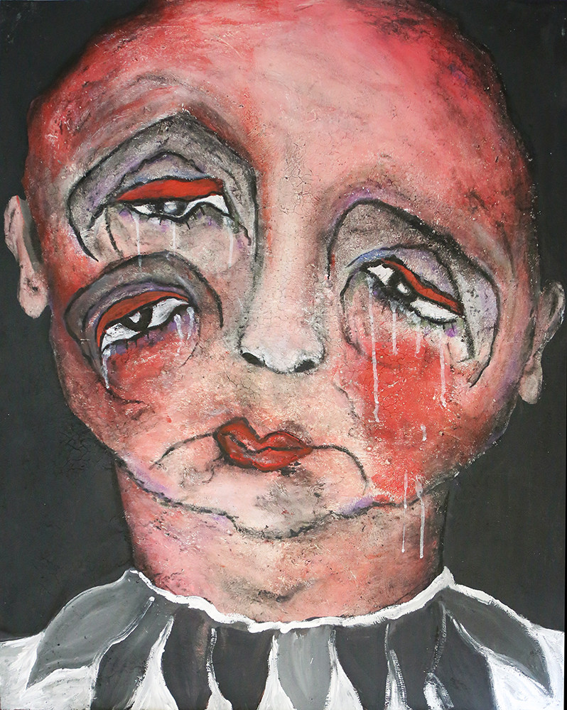 "All the erratic" - Pedro Mainman. “La galerie pathétique” serie. (2018) Acrylic and mixed media on canvas. 81 cm x 100 cm “When god decided to invent / everything he took one / breath bigger than a circus tent /and everything began”. (e. e. cummings)