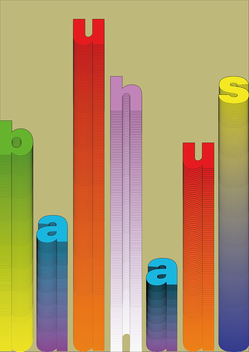 Bauhaus: With it being 100 years of Bauhaus I wanted to encapsulate this with a design. I stretched the letters downwards to represent the illustrious heritage the iconic movement has and I used the colours to give the piece a zingy pop. I think it worked well and it's one of my favourite pieces i've designed this year so far.