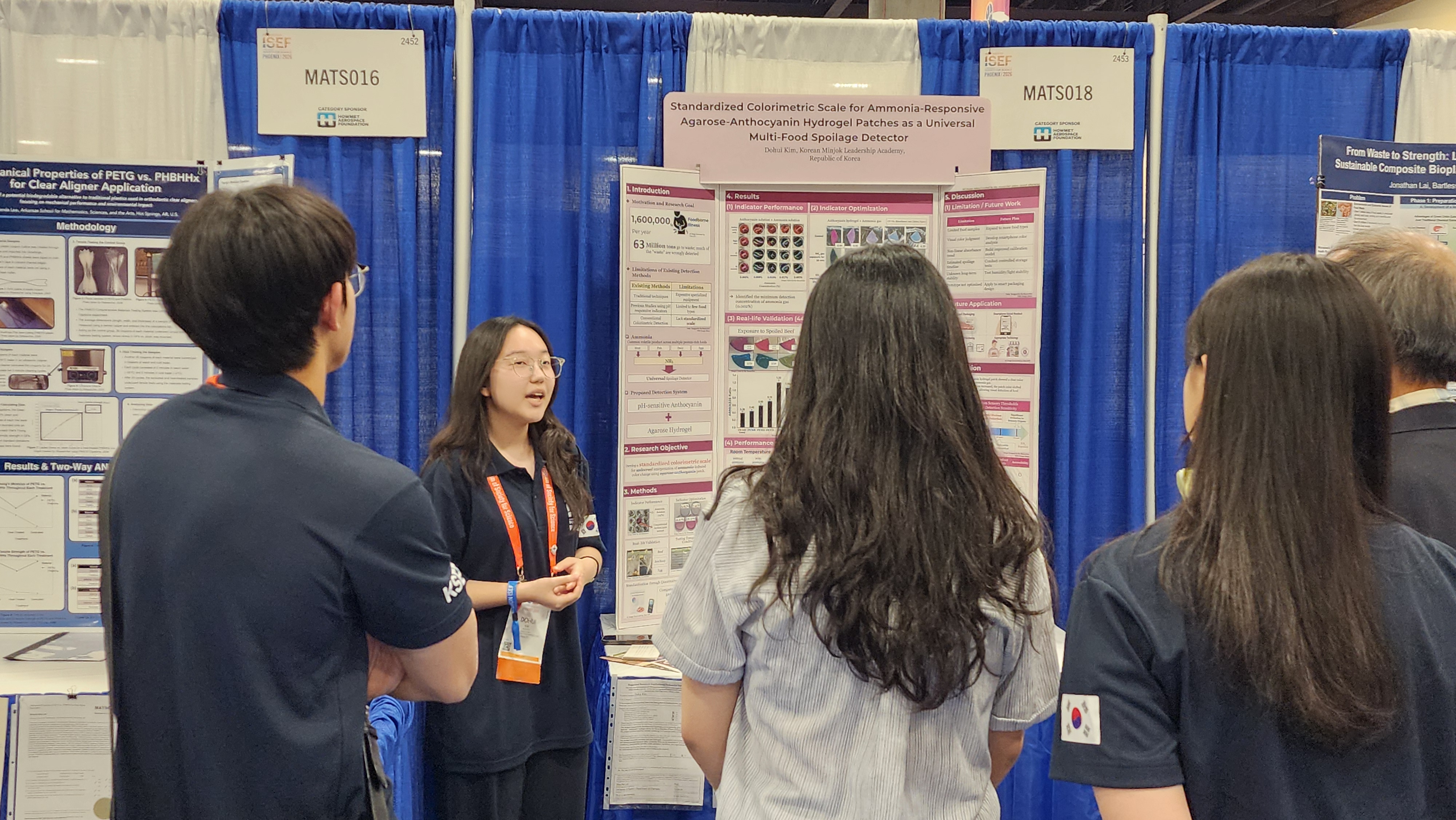 Dohui Kim presenting her food-spoilage sensor at Regeneron ISEF