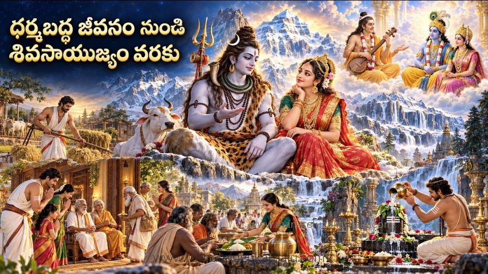 గౌరీ శంకరుల సంవాదంలో ధర్మబద్ధ జీవనం, దానం, పితృకార్యాలు, శివారాధనను వివరిస్తున్న శివపార్వతులు