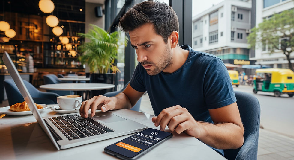 young man shocked looking at laptop, financial loss, cyber scam concept, dark room lighting, digital graphs crashing, emotional expression