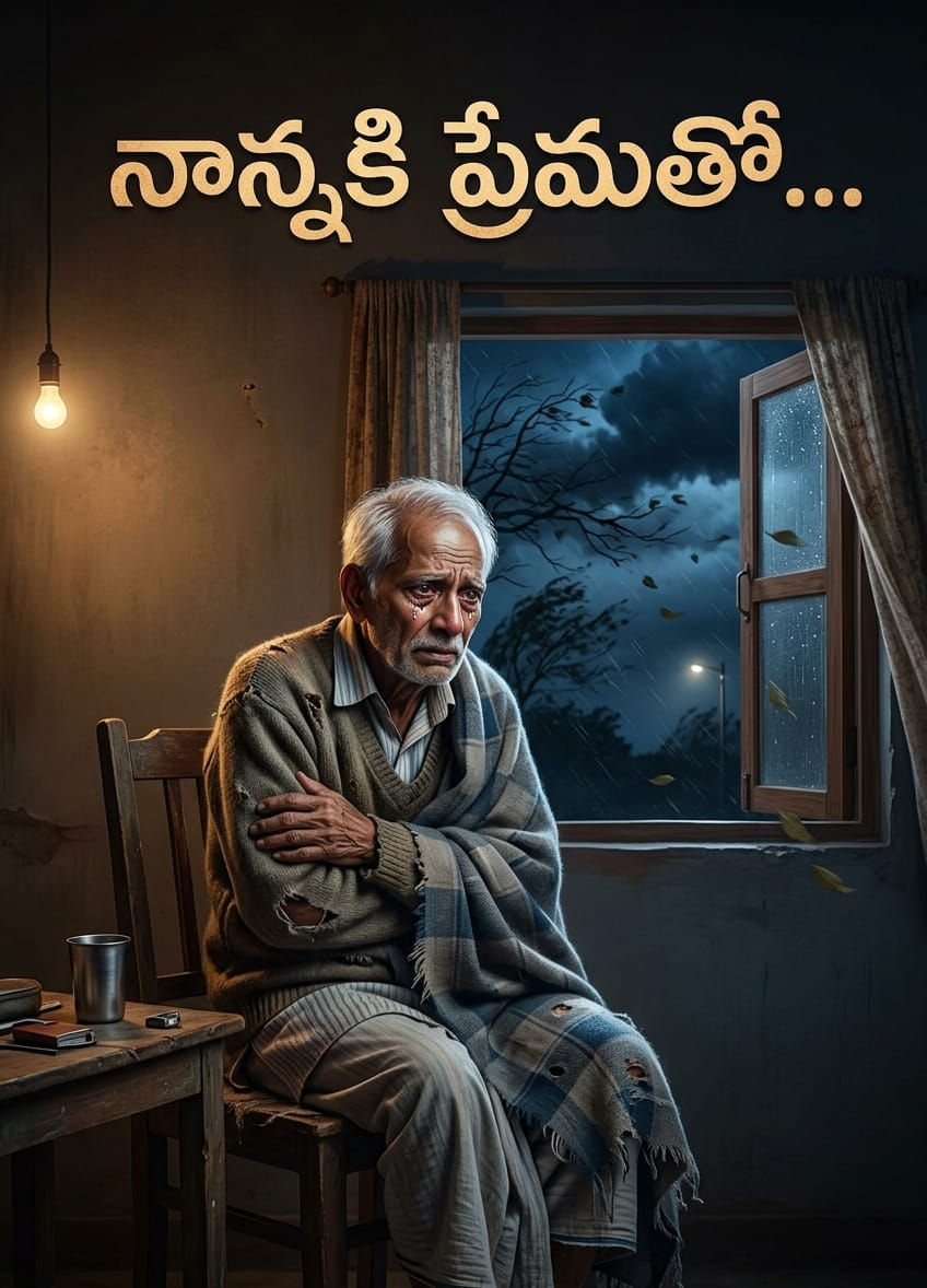 చలిలో ఒంటరిగా కూర్చున్న వృద్ధ తండ్రి