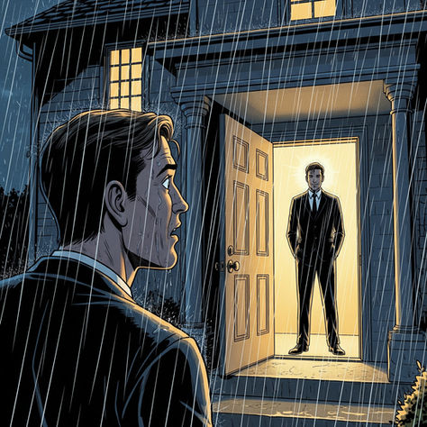 Rainy night, man shocked seeing his identical double inside his home, emotional Telugu story scene