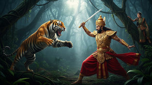 warrior fighting tiger forest night telugu story