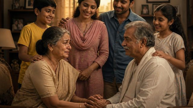 తమ తప్పులను గుర్తించి ప్రేమగా కలిసిన భార్యాభర్తలు – కుటుంబ భావోద్వేగ దృశ్యం