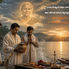 www.manatelugukathalu.com లో ప్రచురింపబడ్డ 'వాసాంసి జీర్ణాని...' కథలో తల్లి అస్థికలను కృష్ణానదిలో నిమజ్జనం చేస్తున్న ముగ్గురు సోదరులు, భగవద్గీత తత్వం మరియు తల్లి ప్రేమను ప్రతిబింబించే భావోద్వేగ ఆధ్యాత్మిక దృశ్యం.